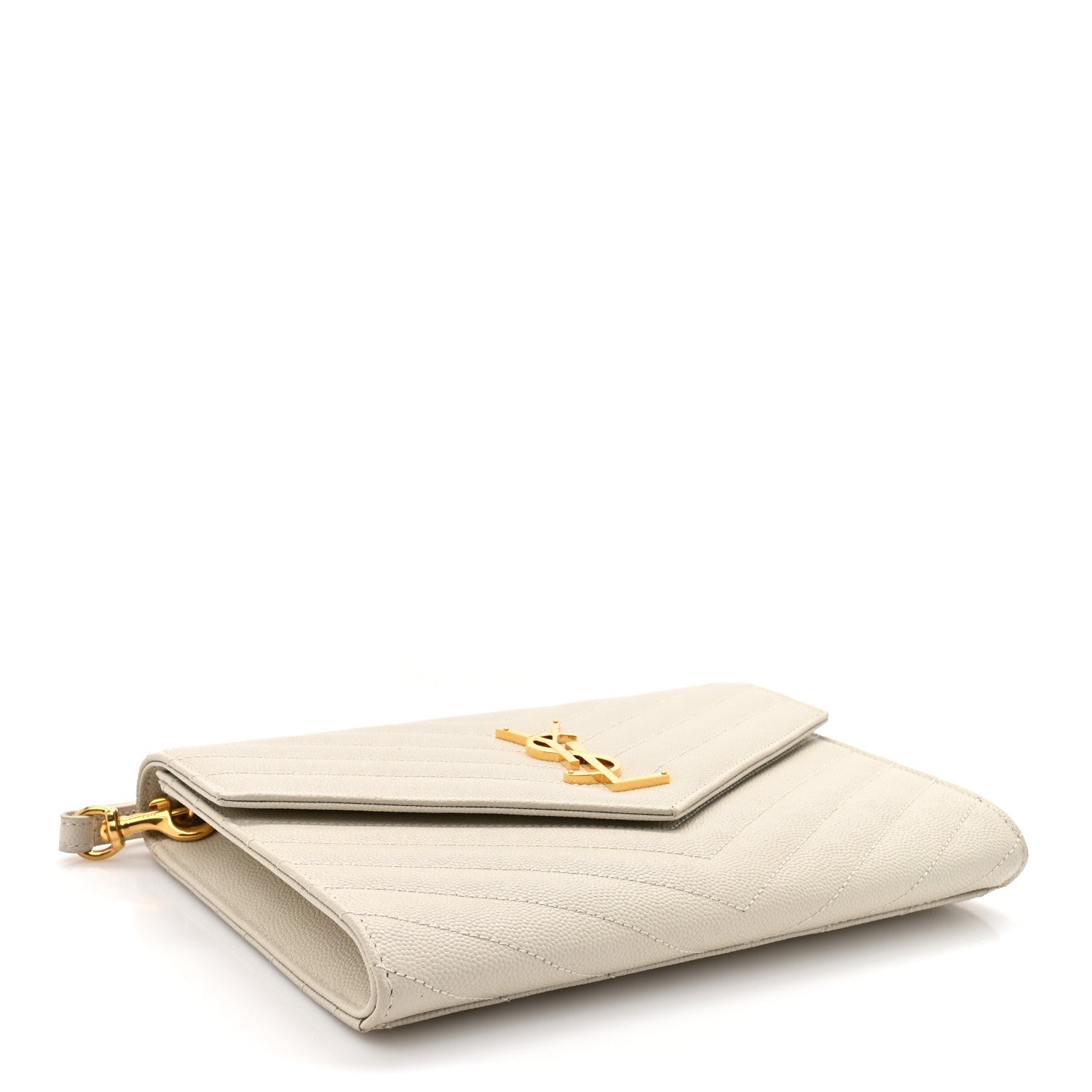 Saint Laurent Grain De Poudre Matelasse Chevron Monogram Envelope Clutch Blanc Vintage 4 of 9