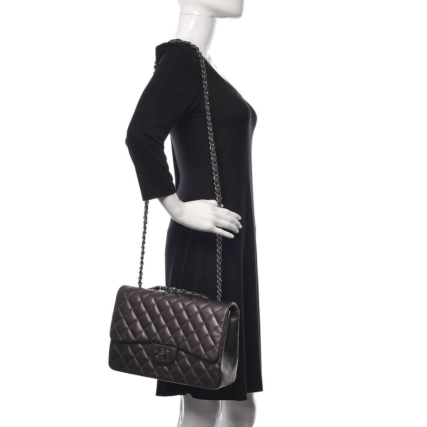 Metallic Lambskin Quilted Jumbo Single Flap Dark Grey