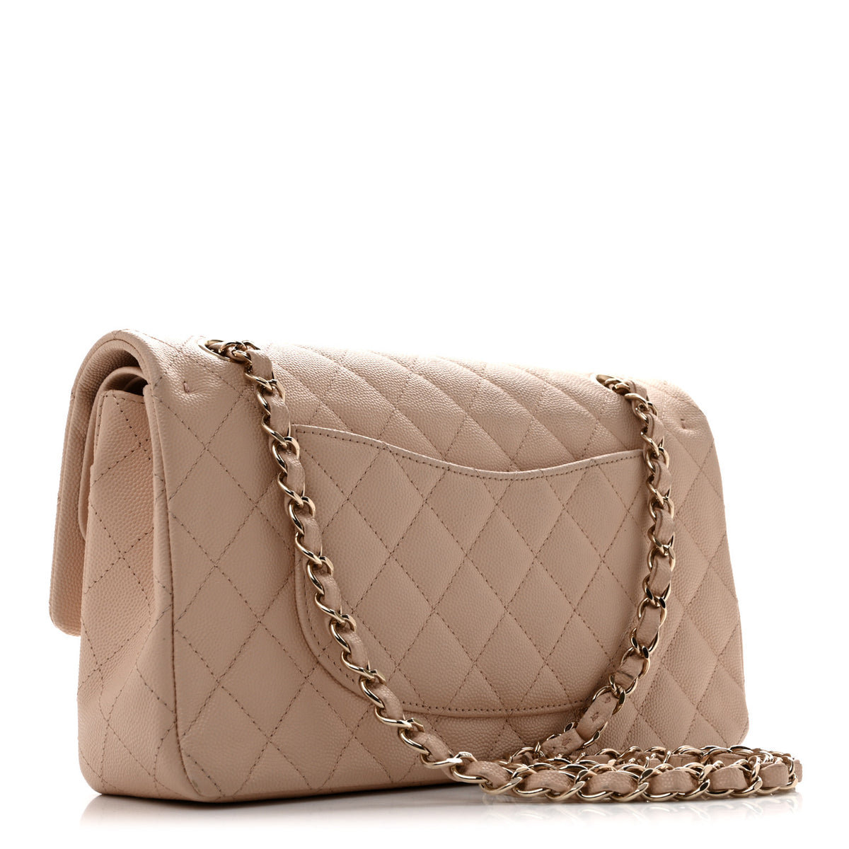 Caviar Quilted Medium Double Flap Light Beige
