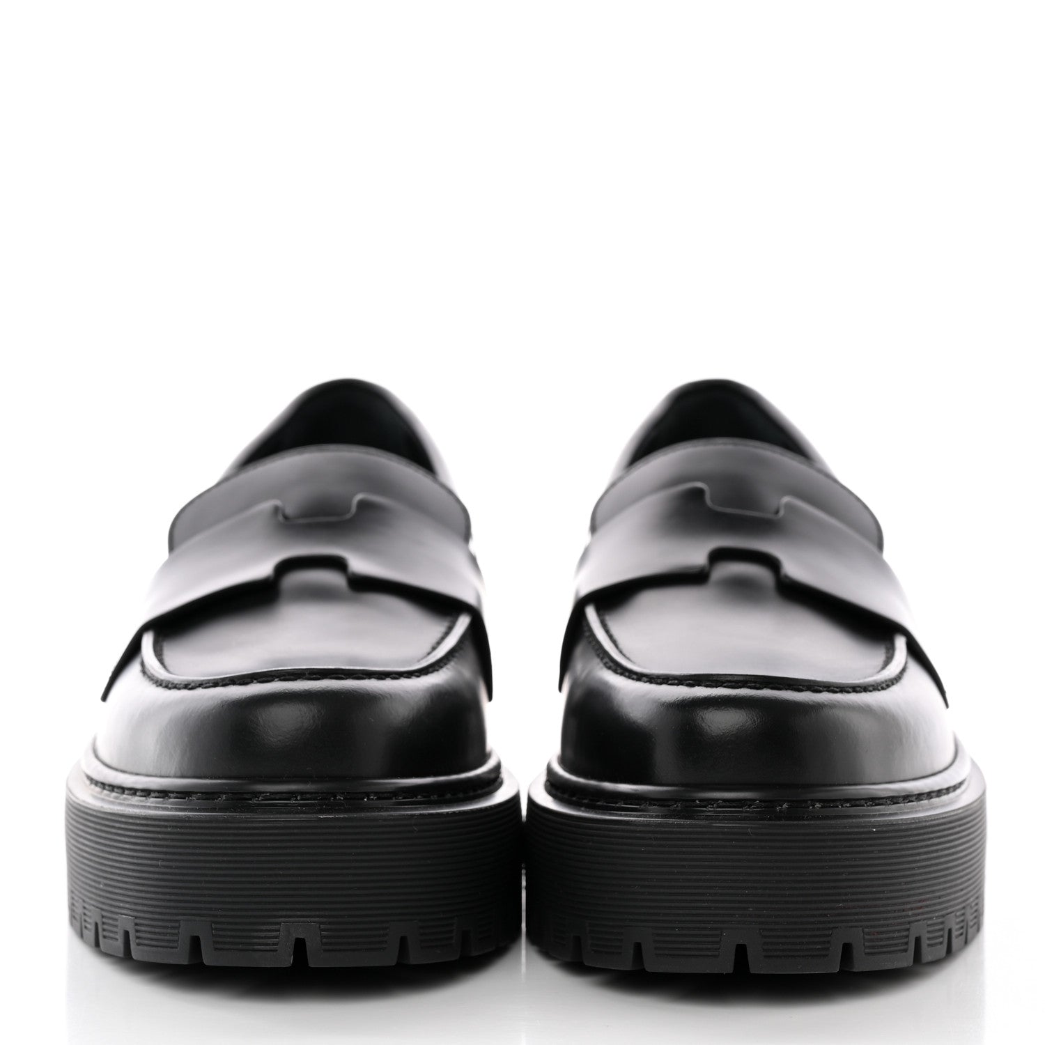 Hermes Glazed Calfskin Womens Hitch Loafers 35 Black 2 of 15