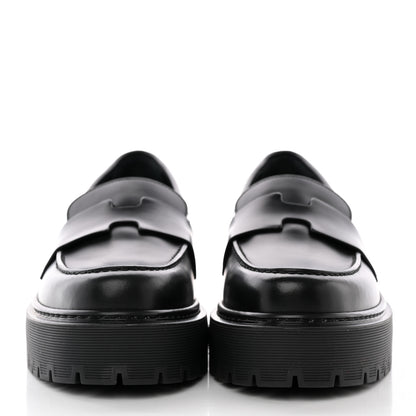 Hermes Glazed Calfskin Womens Hitch Loafers 35 Black 2 of 15