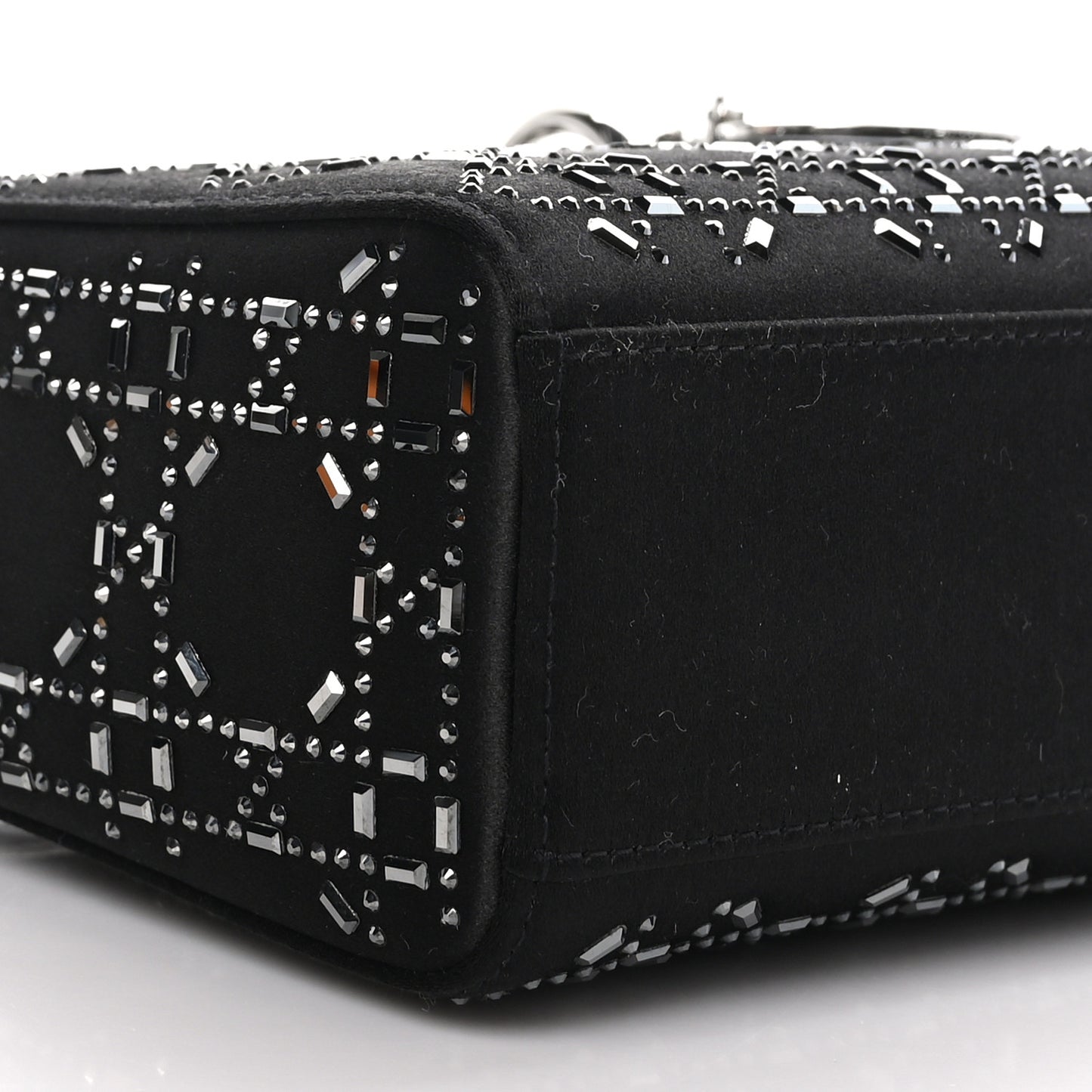 Satin Crystal Cannage Mini Lady Dior Black