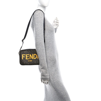 Fendi Shiny Glazed Fabric Vitello Cover FF 1974 Logo Medium Camera Case Tobacco Moro Giallo Ebano 2 of 10