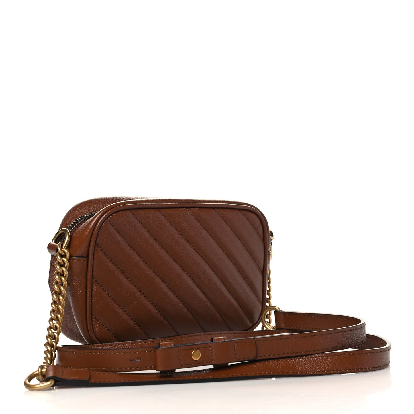Glazed Calfskin Matelasse Diagonal Mini GG Marmont Chain Shoulder Bag Cuir