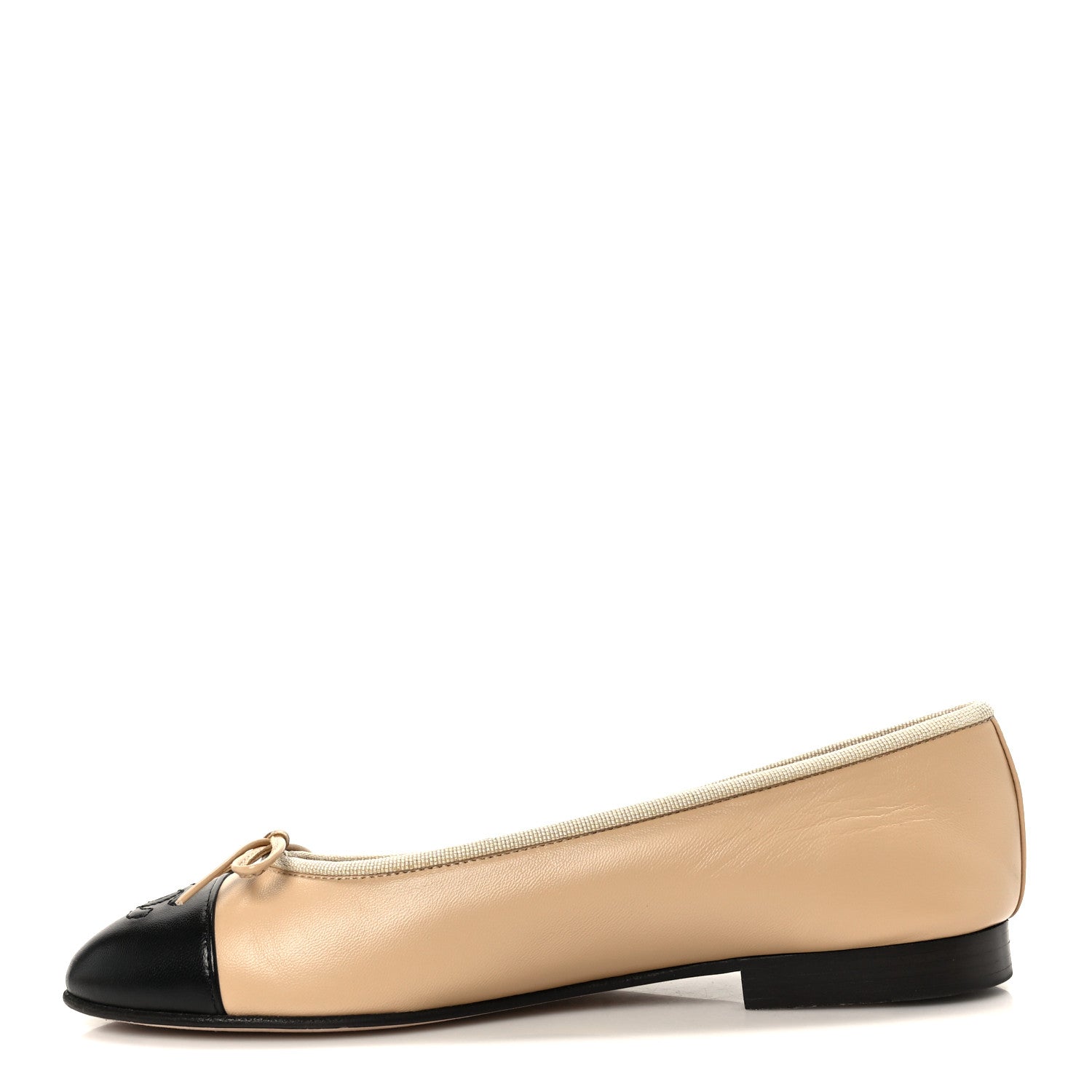 Chanel Lambskin Cap Toe CC Ballerina Flats 37 Beige Black 1 of 10