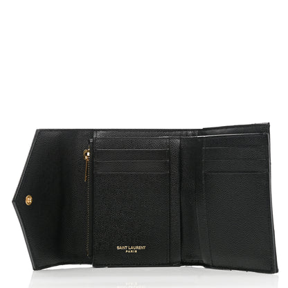Saint Laurent Grain De Poudre Matelasse Chevron Monogram Compact Tri Fold Wallet Black 5 of 7