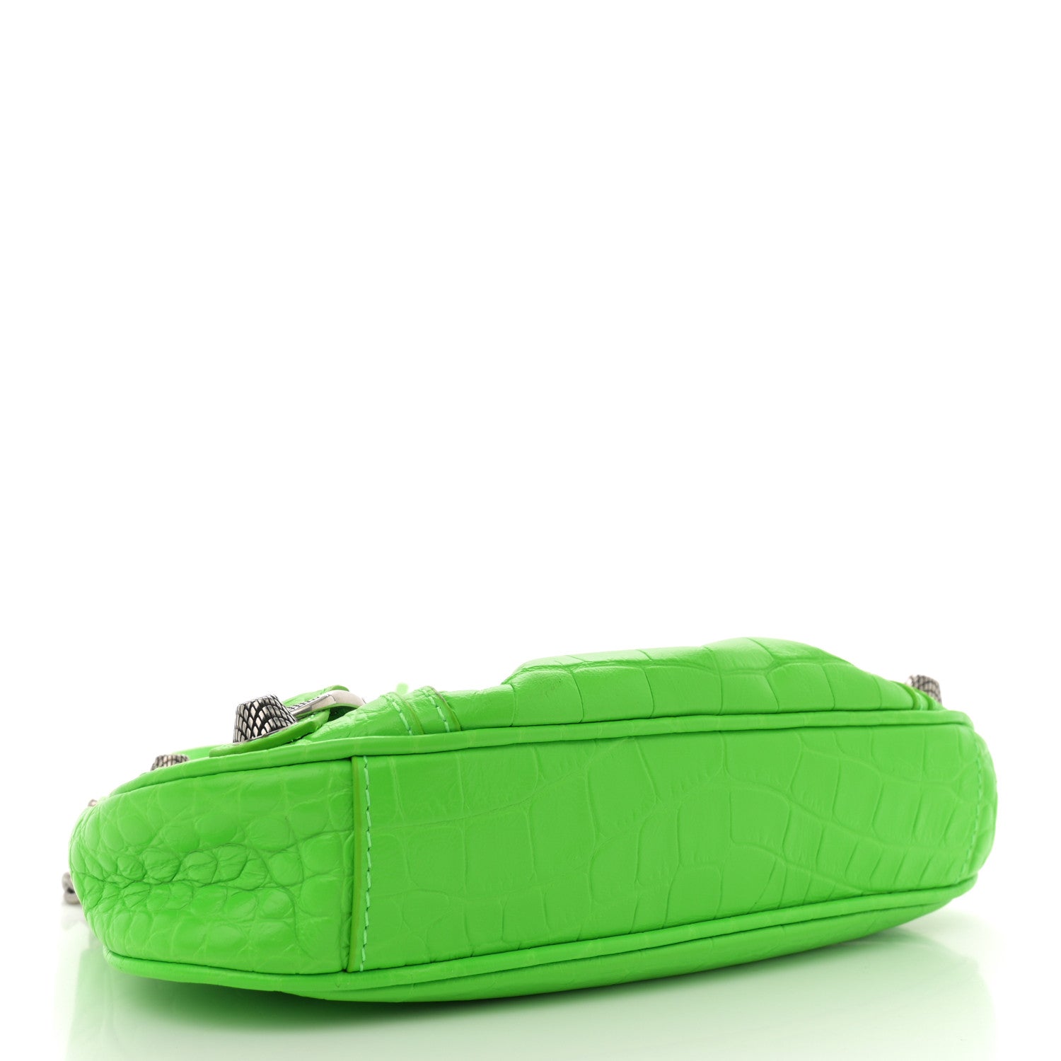 Balenciaga Extra Supple Calfskin Crocodile Embossed Le Cagole Mini Purse With Chain Acid Green 4 of 11