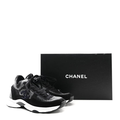 Chanel Knit Fabric Suede Calfskin Womens CC Sneakers 36.5 Grey Black 9 of 9