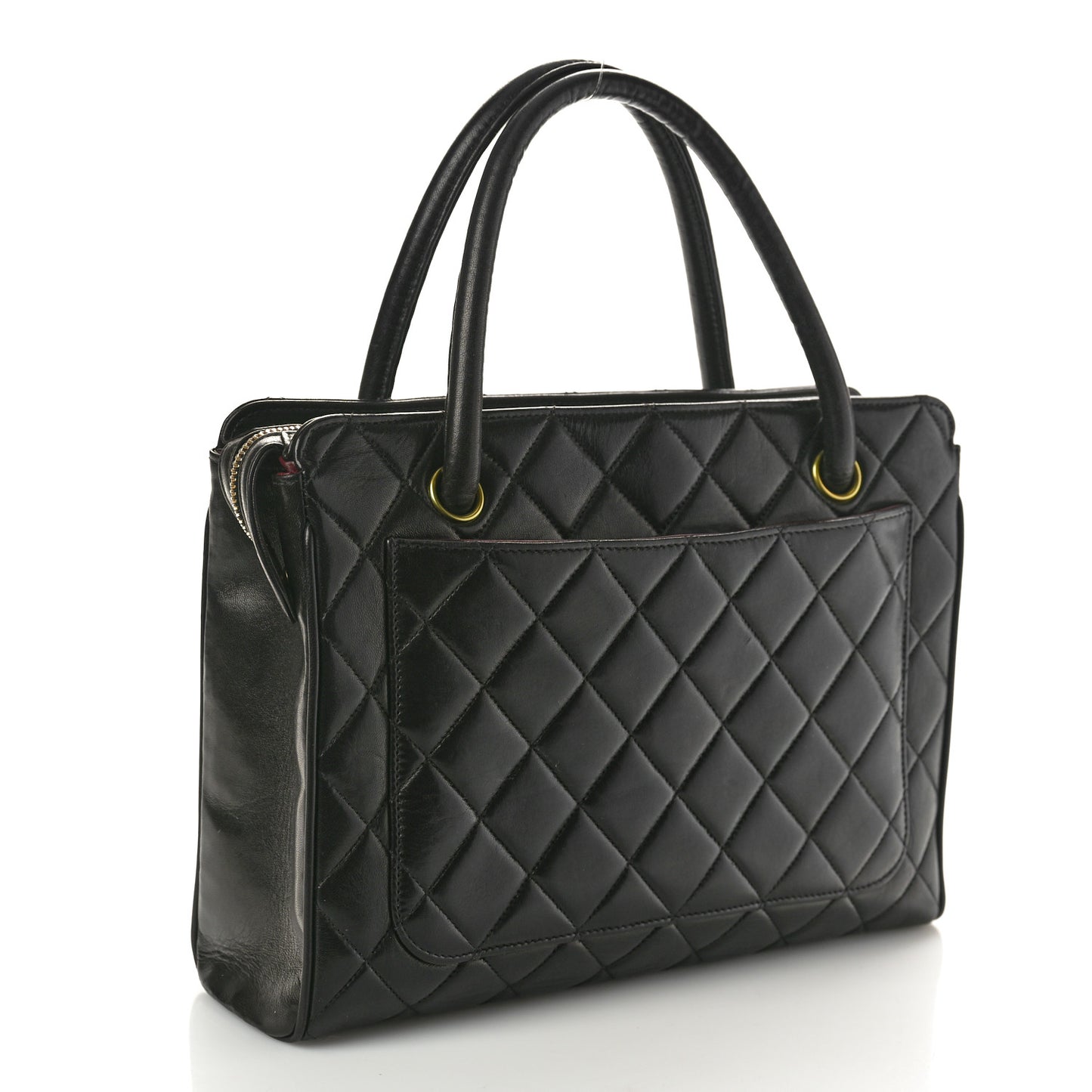 Lambskin Quilted Top Handle Bag Black