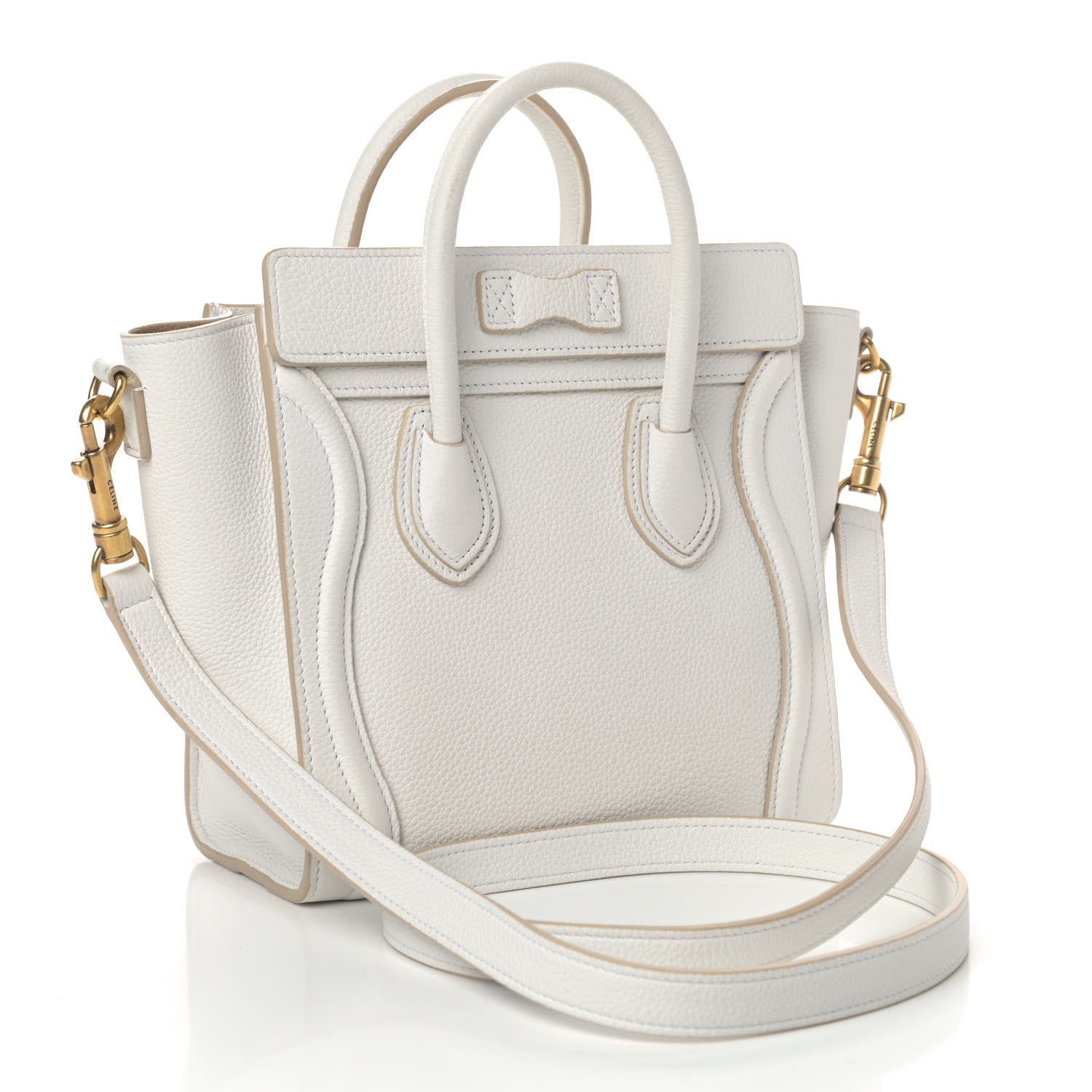 Celine Drummed Calfskin Nano Luggage Optic White 2 of 4
