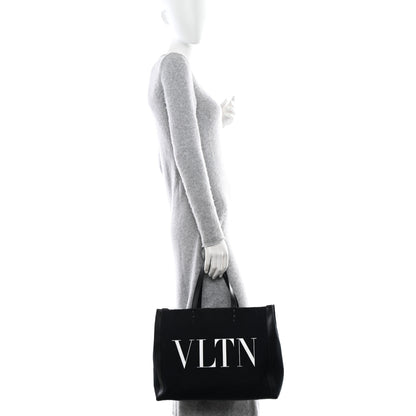 Valentino Garavani Canvas Calfskin VLTN Print Small Rockstud Tote Black 2 of 10
