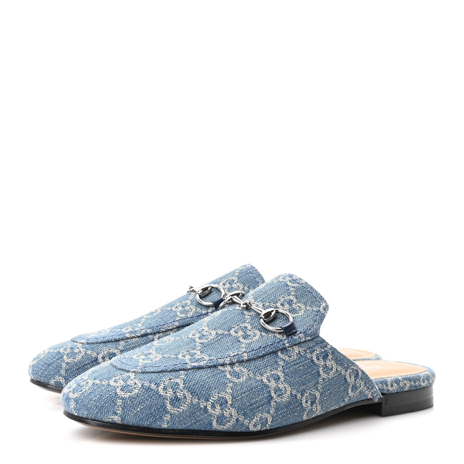 Gucci New Denim GG Malaga Kid Womens Princetown Slippers 37.5 Light Blue Royale 4 of 10