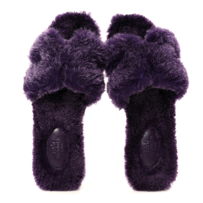 Hermes Woolskin Oran Sandals 38.5 Violet Fonce 2 of 8