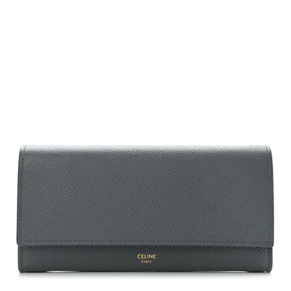 Celine Grained Calfskin Large Flap Wallet Medium Grey 1 of 9