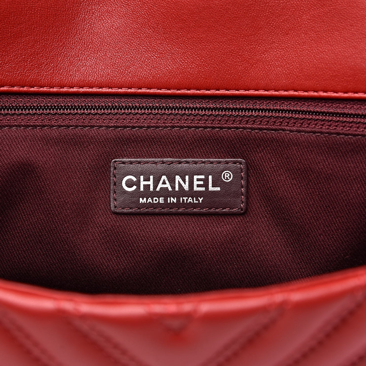 Lambskin Chevron Double Stitch Jumbo Single Flap Red