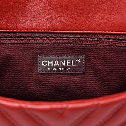 Chanel Lambskin Chevron Double Stitch Jumbo Single Flap Red 6 of 13