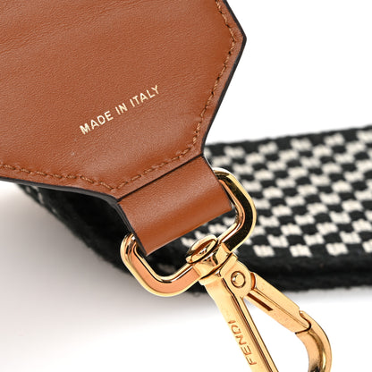 Fendi Ribbon Vitello King Logo Embossed Gingham Woven Adjustable Strap You Panna Black Cuoio 5 of 9