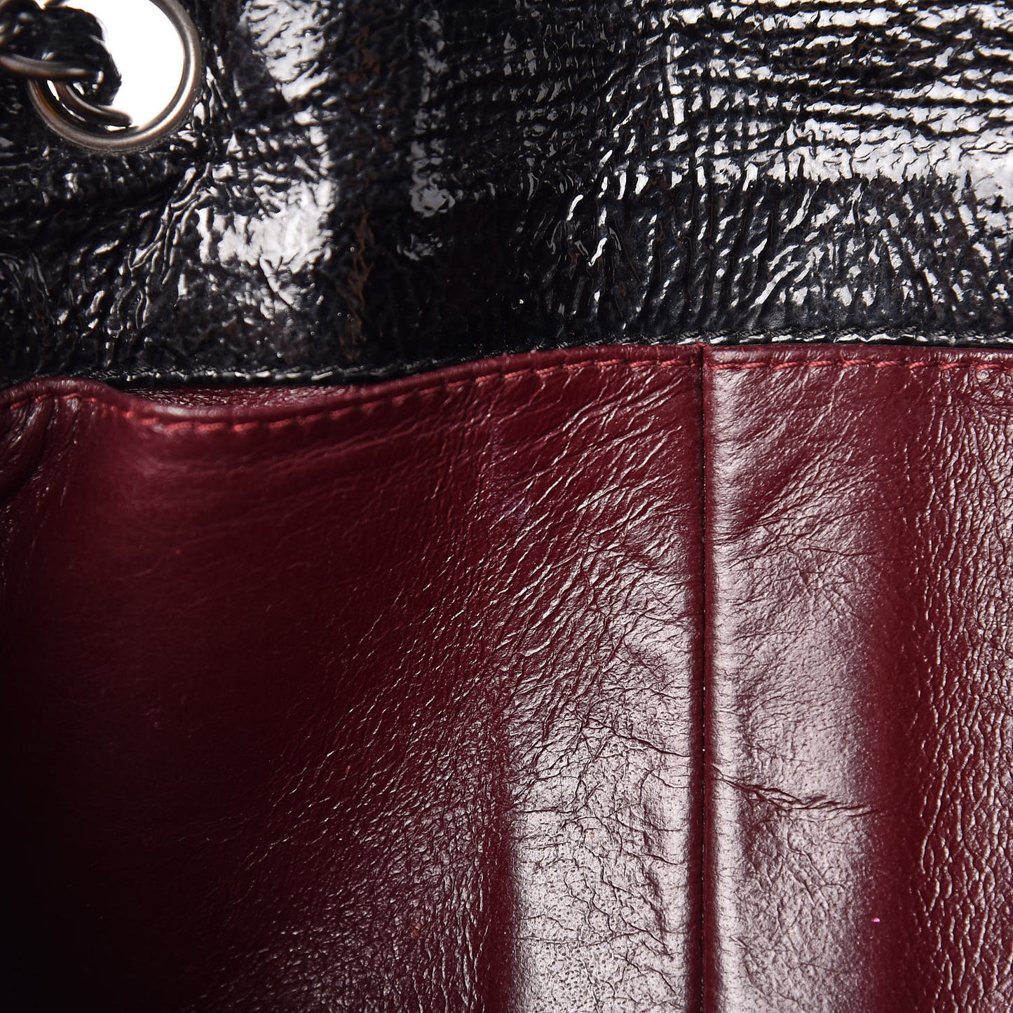 Distressed Patent Quilted East West Flap Black