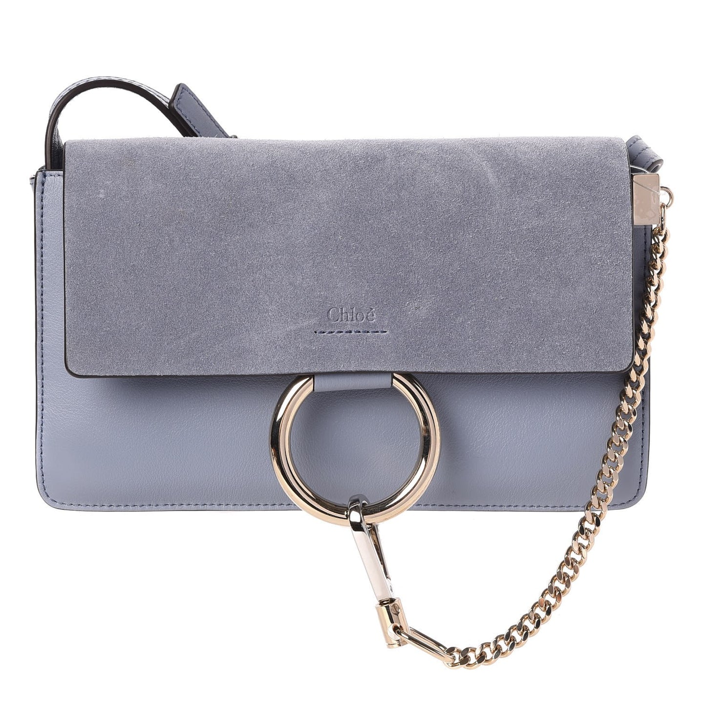 Suede Calfskin Small Faye Shoulder Bag Washed Blue
