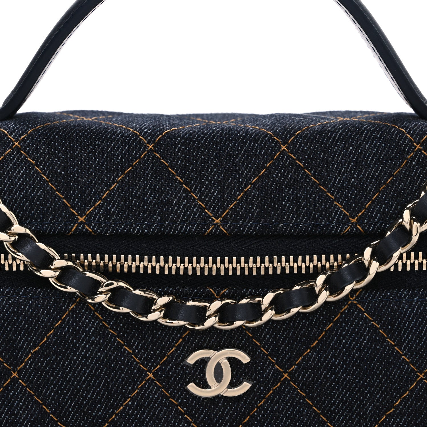 Chanel Denim Quilted Top Handle Slim Vanity Case With Chain Dark Blue Orange 8 of 11