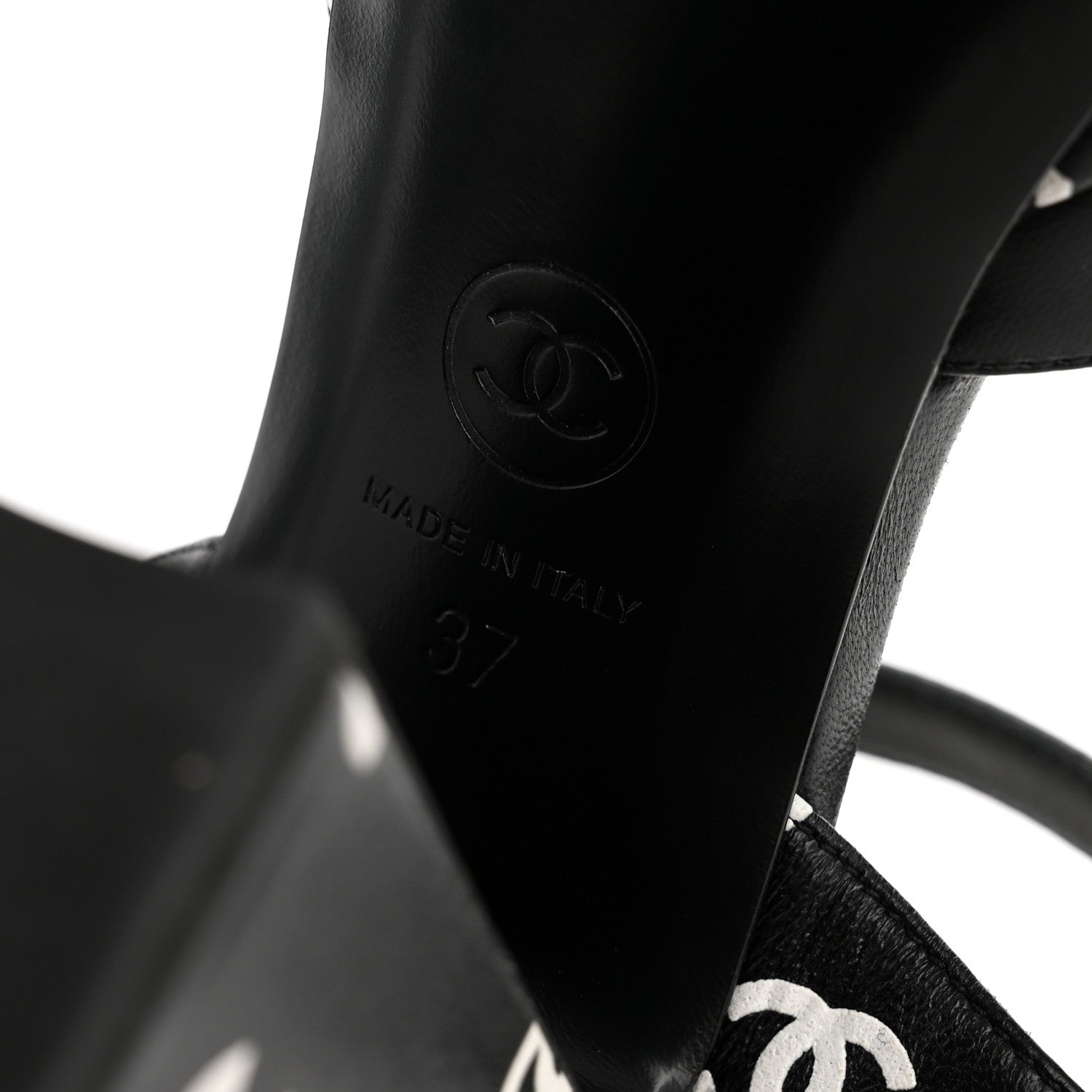 Chanel Printed Lambskin CC Platform Sandals 37 Black White 7 of 11