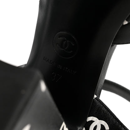 Chanel Printed Lambskin CC Platform Sandals 37 Black White 7 of 11