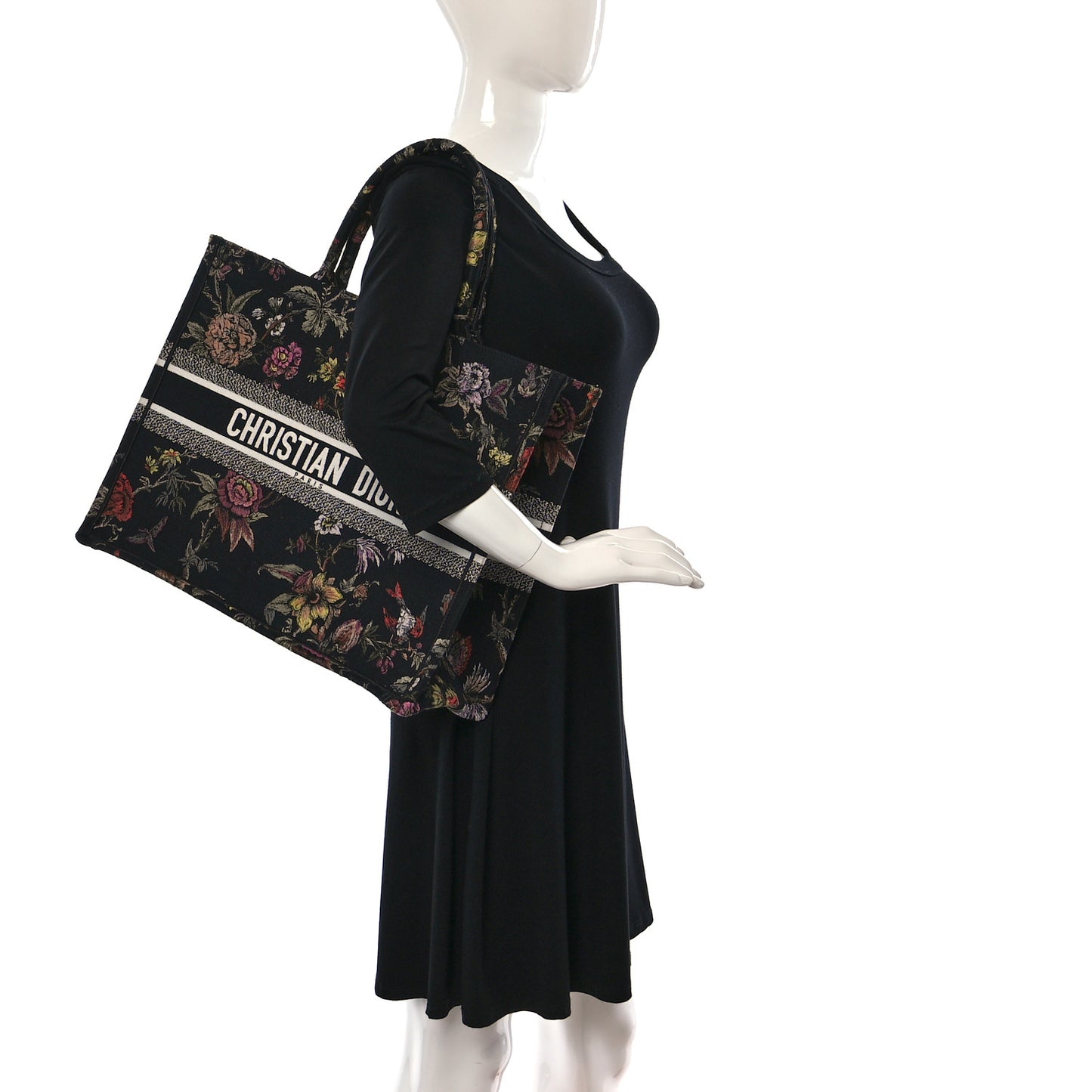Canvas Embroidered Large Book Tote Black Multicolor