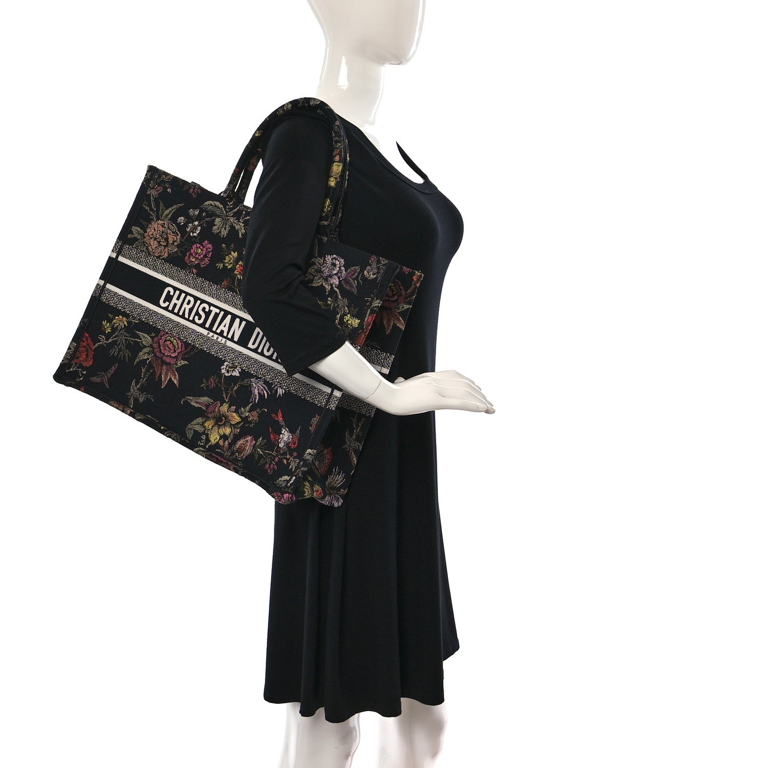 Christian Dior Canvas Embroidered Large Book Tote Black Multicolor 2 of 11