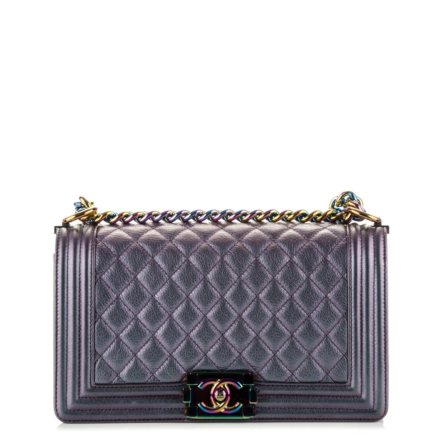 Iridescent Goatskin Quilted Medium Boy Flap Purple