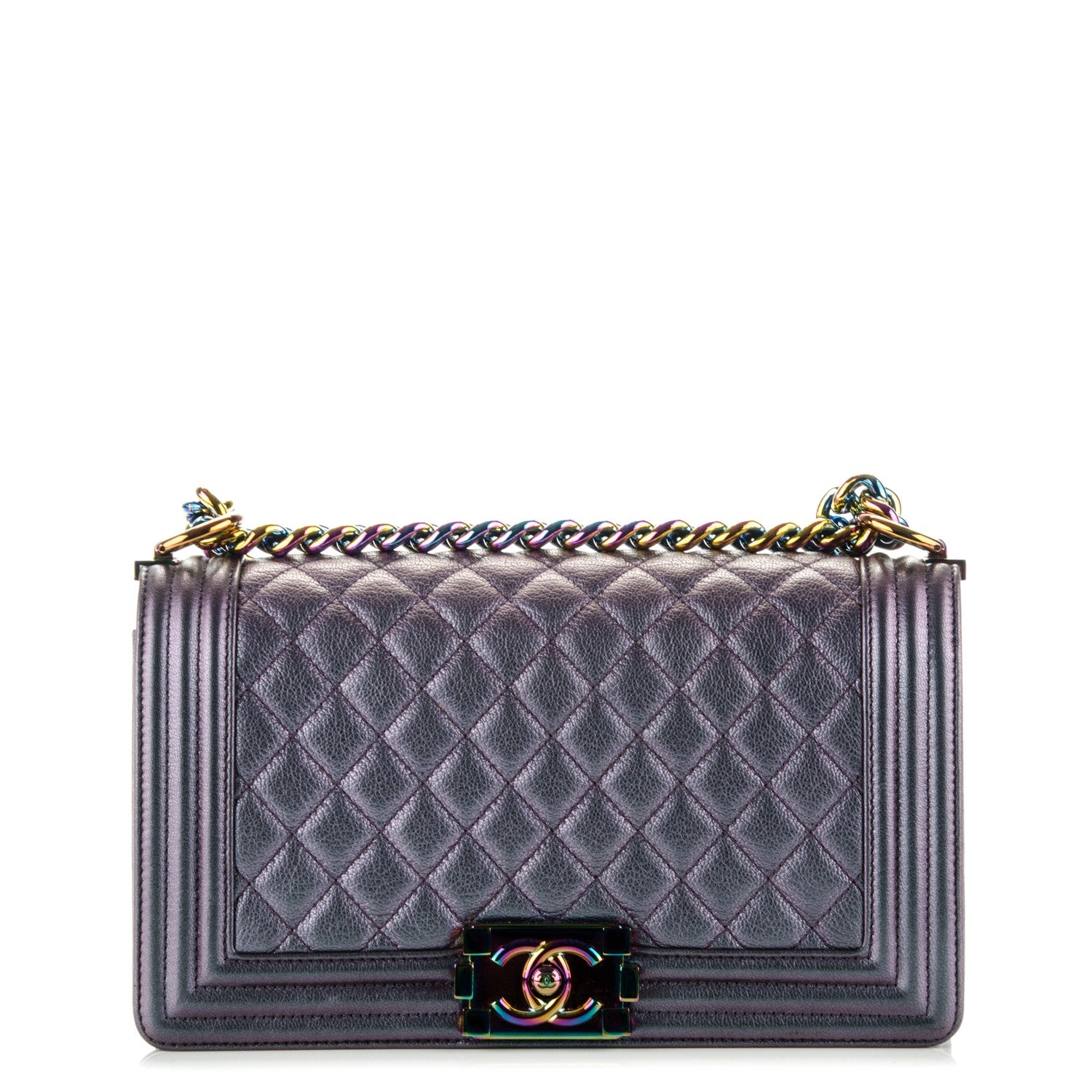 Chanel Iridescent Goatskin Quilted Medium Boy Flap Purple 1 of 8