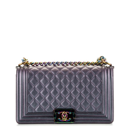 Chanel Iridescent Goatskin Quilted Medium Boy Flap Purple 1 of 8