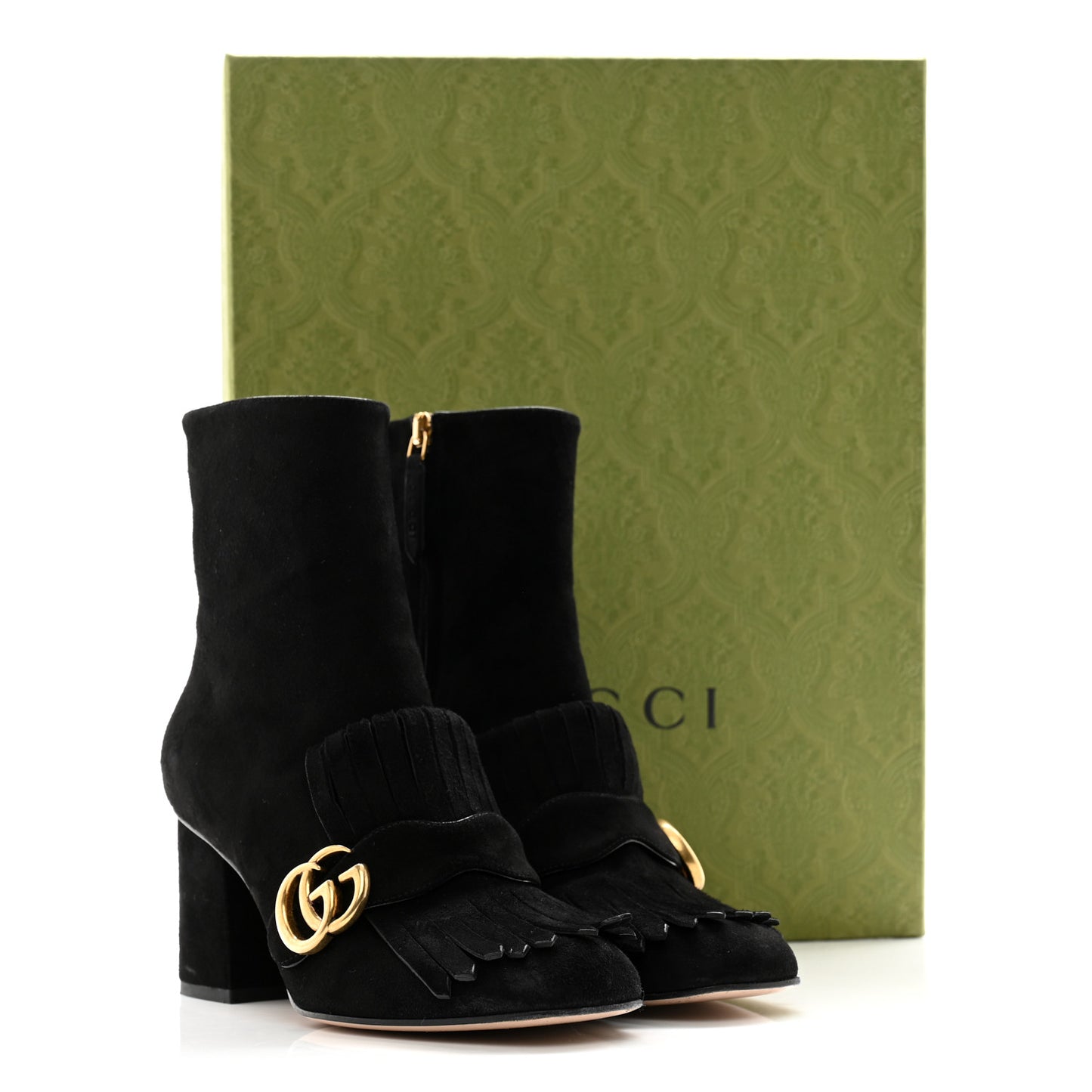 Kid Scamosciato GG Marmont Fringe 75mm Ankle Boots 38 Black