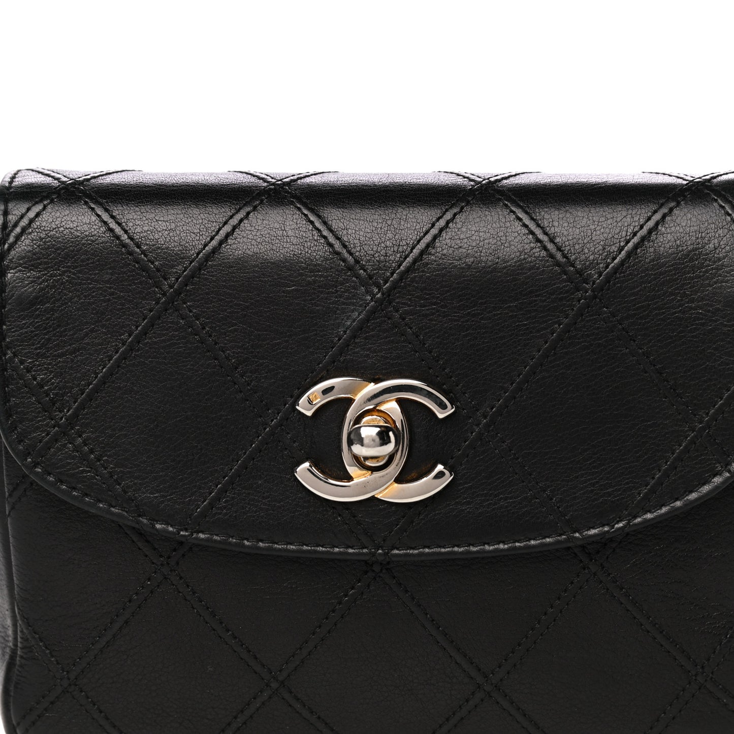 Lambskin Diamond Stitched Flap Waist Belt Bag 75 30 Black