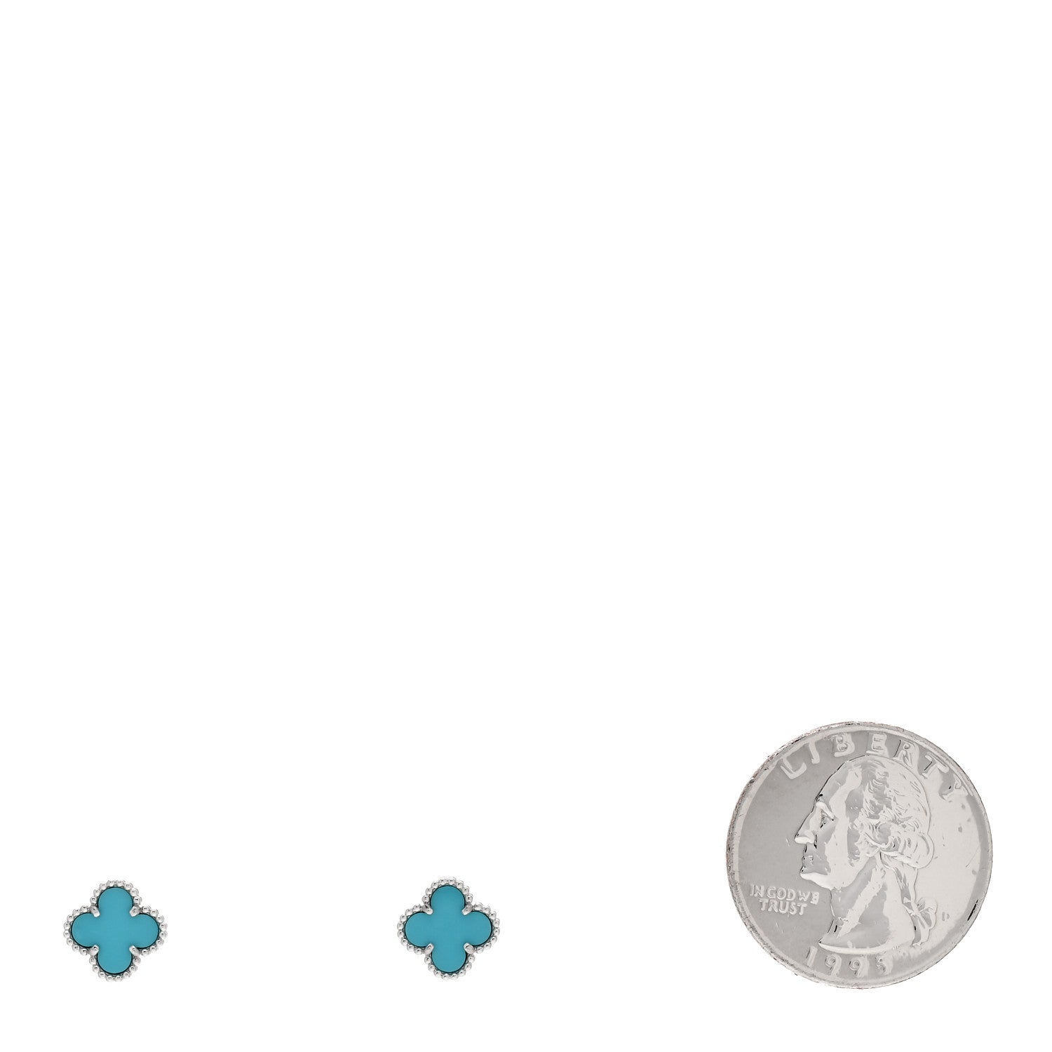 Van Cleef & Arpels 18K White Gold Turquoise Sweet Alhambra Earrings 2 of 5