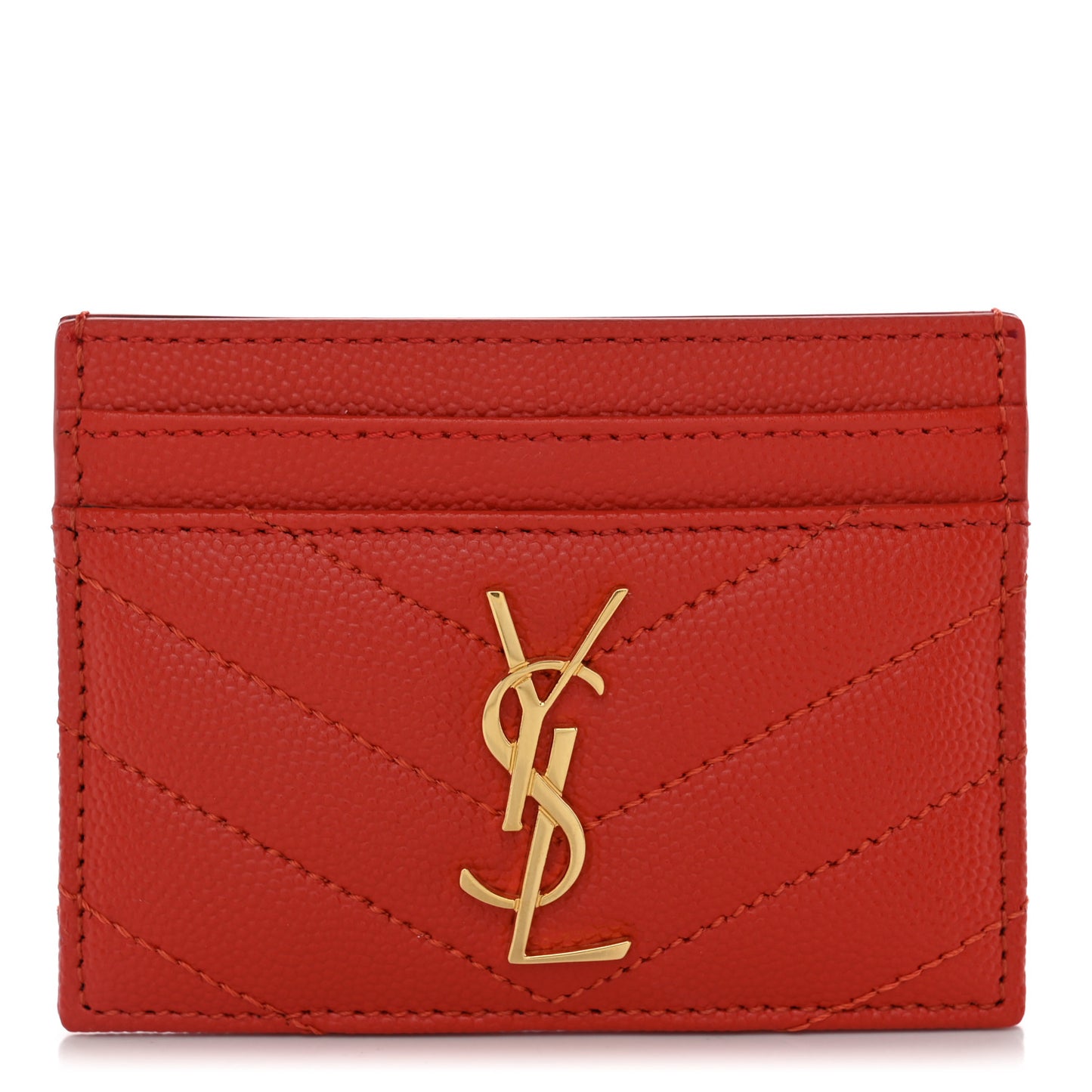 Grain De Poudre Matelasse Chevron Monogram Credit Card Case Deep Mandarin