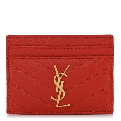 Saint Laurent Grain De Poudre Matelasse Chevron Monogram Credit Card Case Deep Mandarin 1 of 7