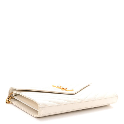 Saint Laurent Grain De Poudre Matelasse Chevron Monogram Chain Wallet Crema Soft 3 of 12