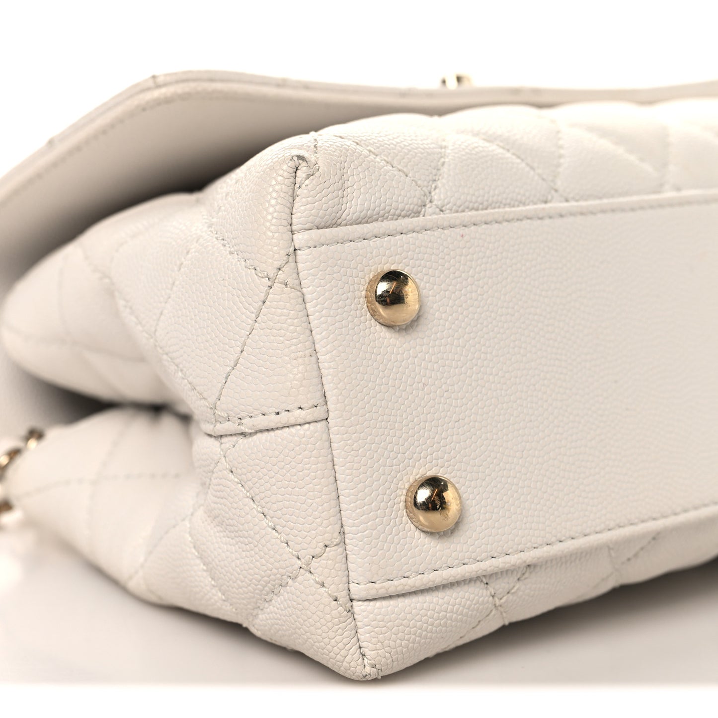 Caviar Quilted Mini Coco Handle Flap White