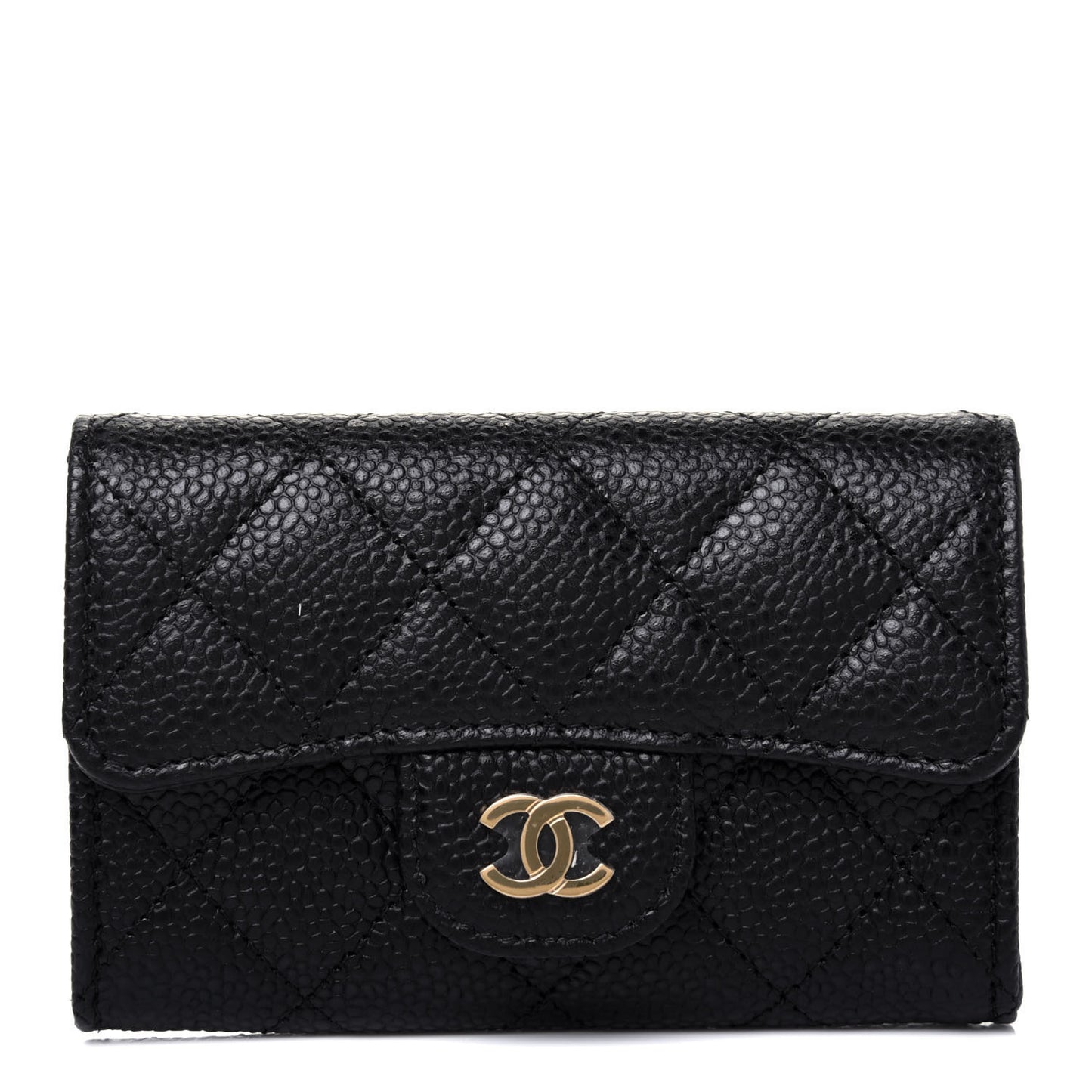 Caviar Quilted Flap Card Holder Wallet Black