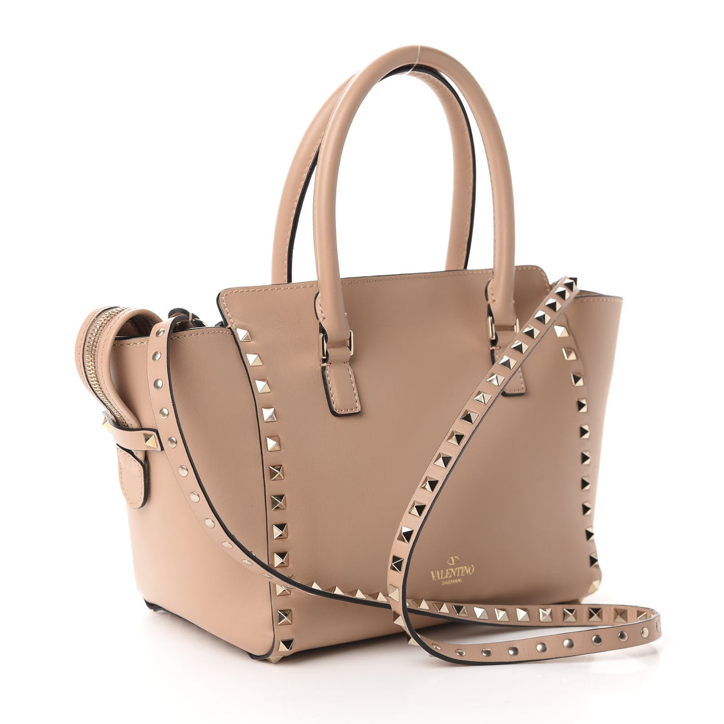 Vitello Small Rockstud Double Handle Tote Skin Sorbet