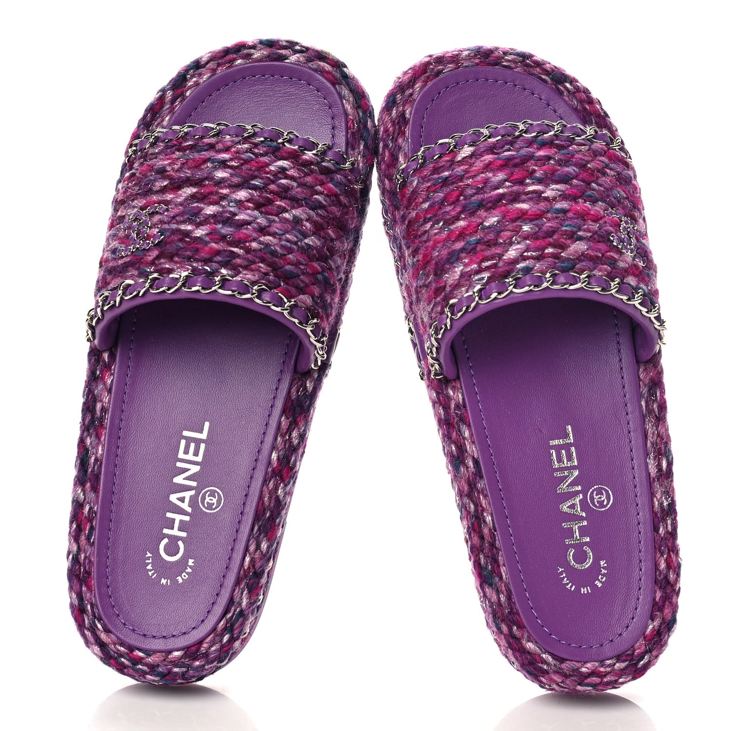 Cord Braided Chain Slide Sandals 37 Dark Purple