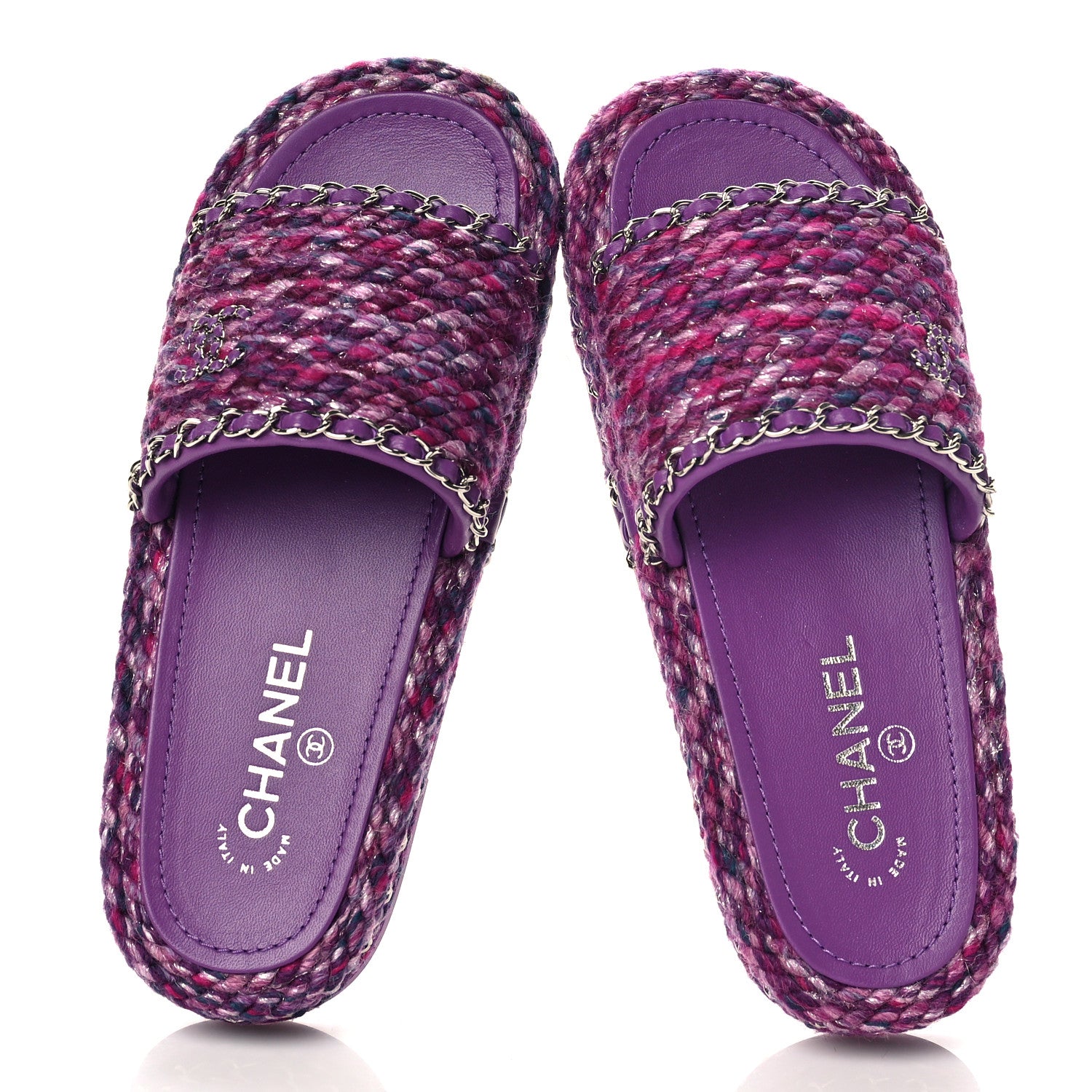 Chanel Cord Braided Chain Slide Sandals 37 Dark Purple 7 of 8