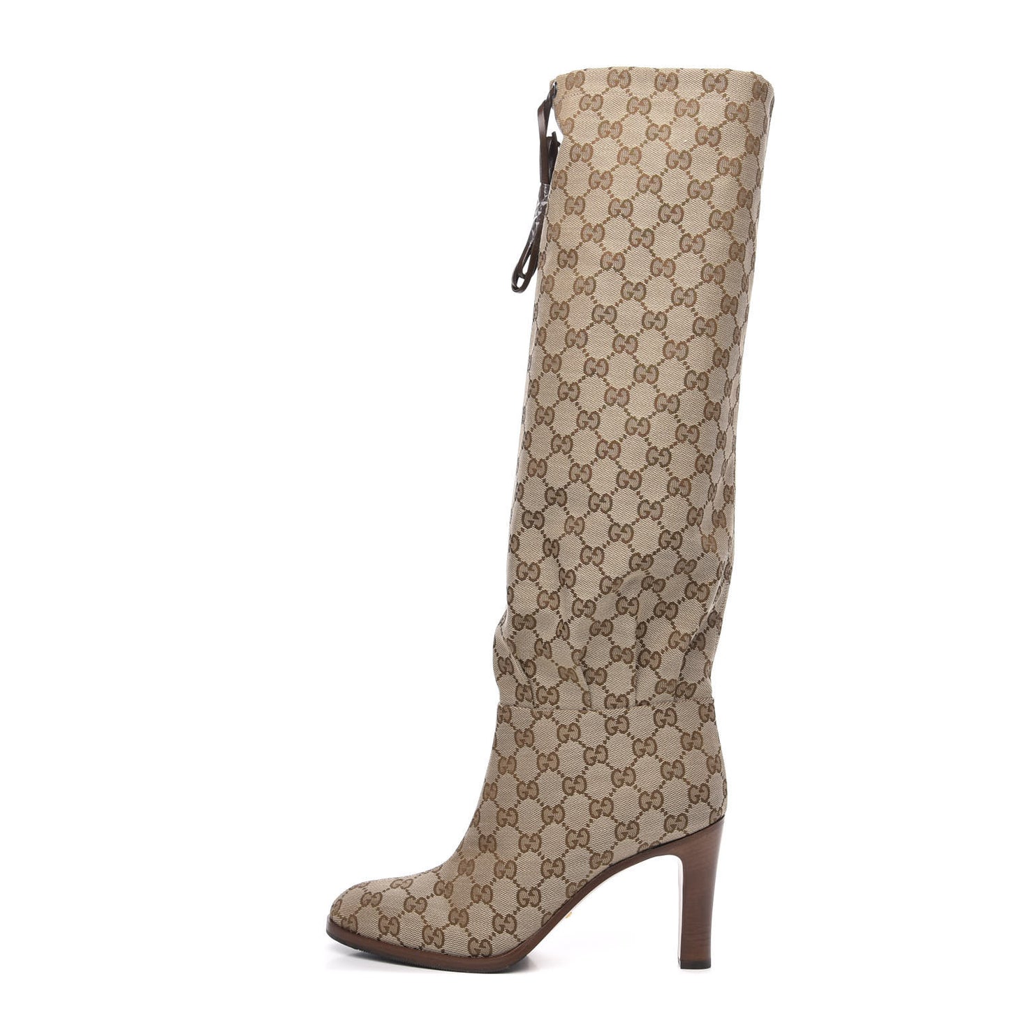 Monogram Malaga Kid Lisa Mid Heel Boots 40 Beige Ebony