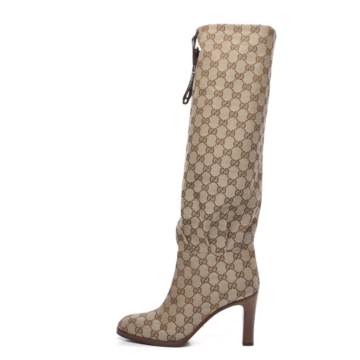 Gucci Monogram Malaga Kid Lisa Mid Heel Boots 40 Beige Ebony 1 of 7