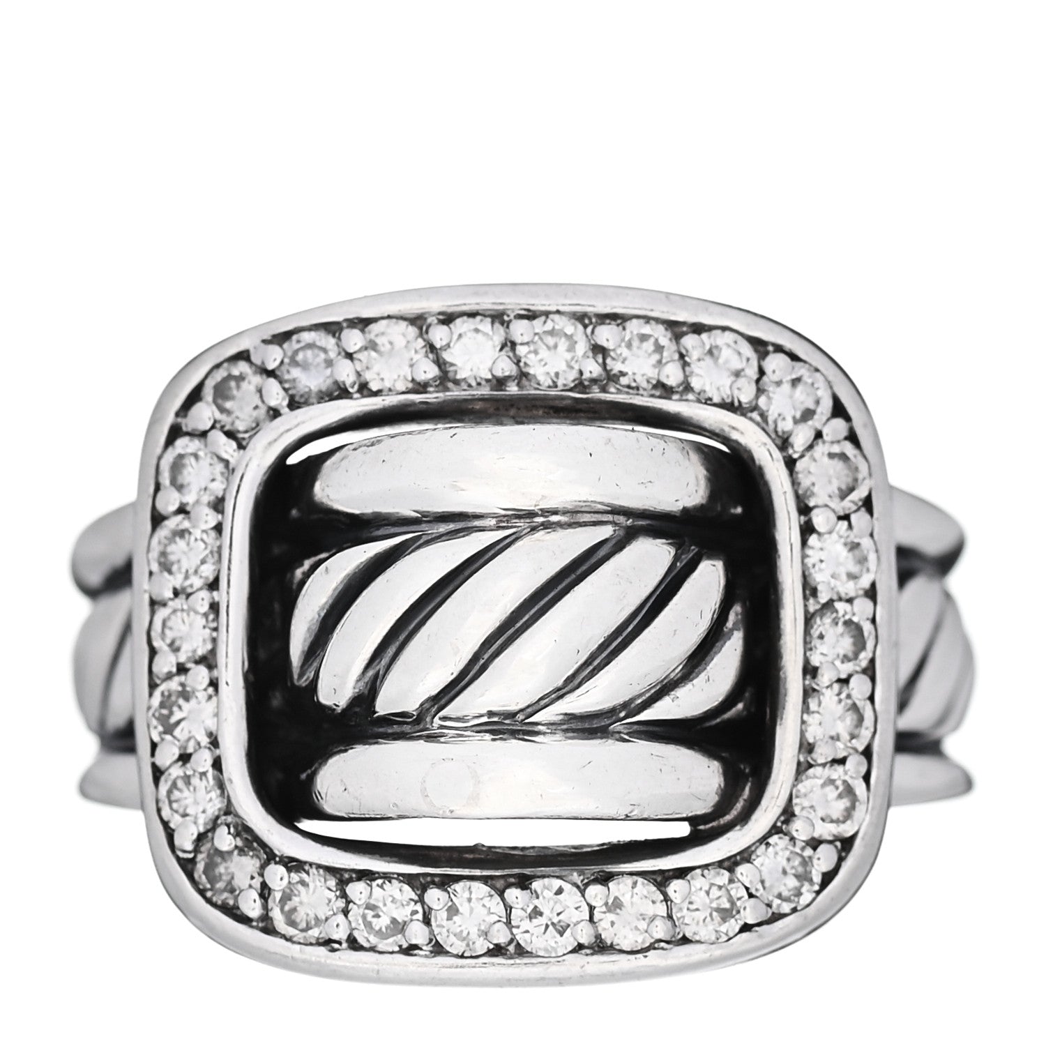 David Yurman Sterling Silver Diamond Buckle Ring 54 7 1 of 5