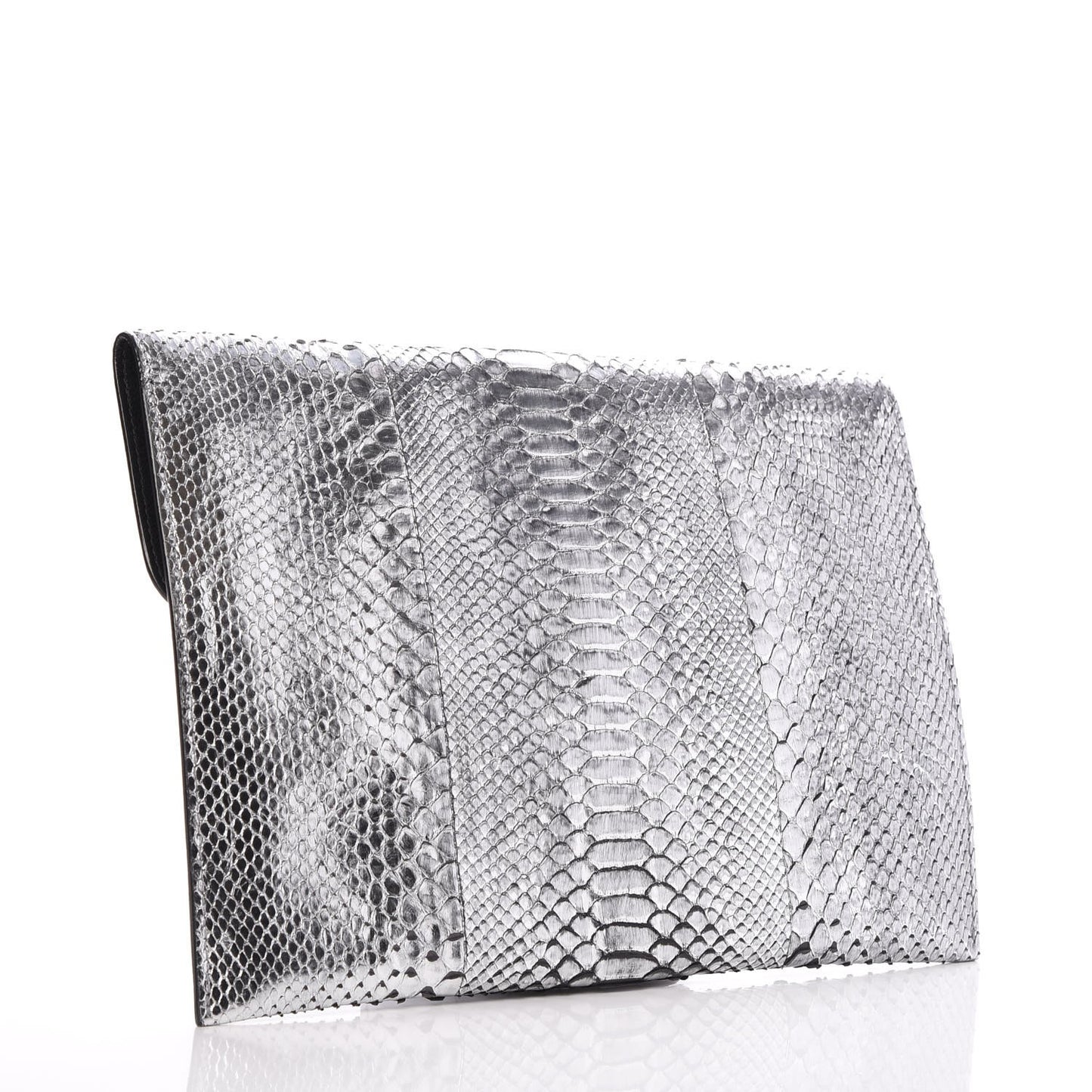 Metallic Python Embossed Skull Envelope Clutch Silver
