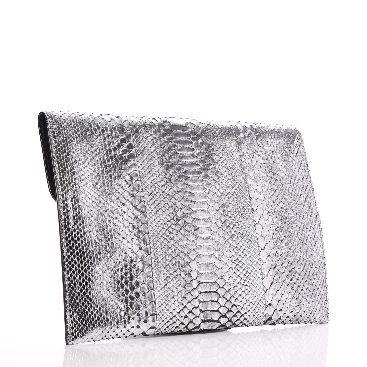 Alexander McQueen Metallic Python Embossed Skull Envelope Clutch Silver 3 of 10