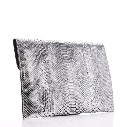 Alexander McQueen Metallic Python Embossed Skull Envelope Clutch Silver 3 of 10
