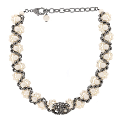 Chanel Pearl Crystal CC Choker Necklace Ruthenium 3 of 4