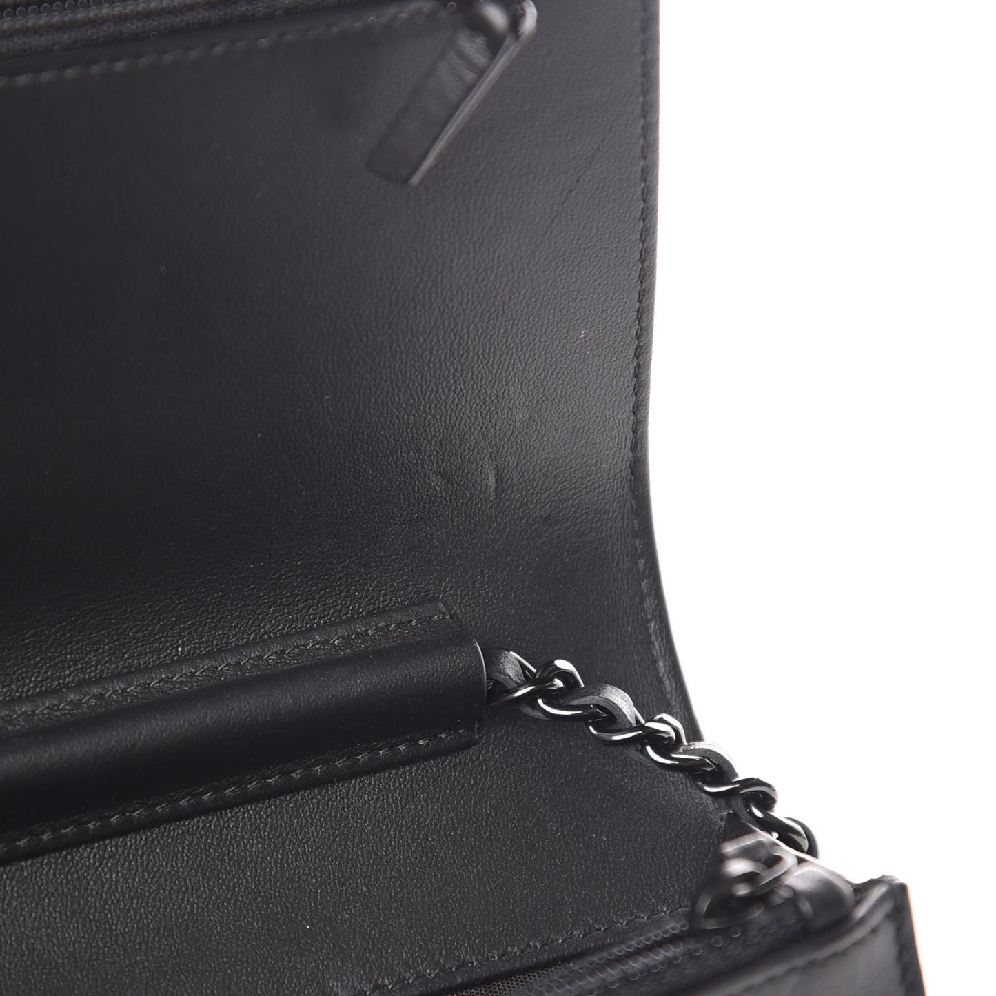 Calfskin Painted Chevron Embossed Boy Wallet On Chain WOC Black